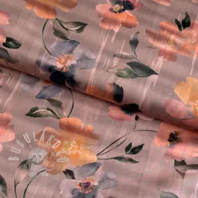 Bavlněná látka SATIN Penny flower peach digital print