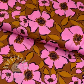 Bavlněná látka SATIN Flower Kala caramel