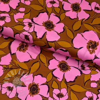 Bavlněná látka SATIN Flower Kala caramel