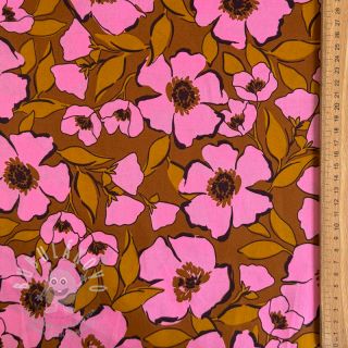 Bavlněná látka SATIN Flower Kala caramel