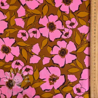 Bavlněná látka SATIN Flower Kala caramel
