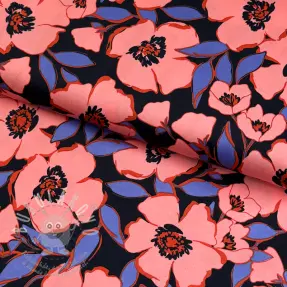 Bavlněná látka SATIN Flower Kala navy