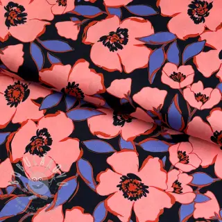 Bavlněná látka SATIN Flower Kala navy