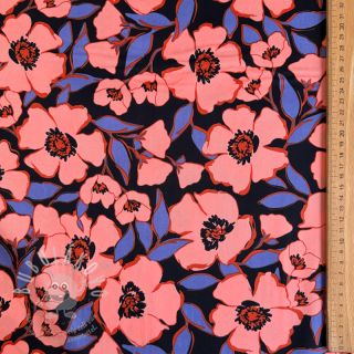 Bavlněná látka SATIN Flower Kala navy