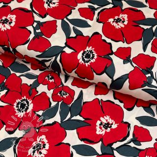 Bavlněná látka SATIN Flower Kala offwhite