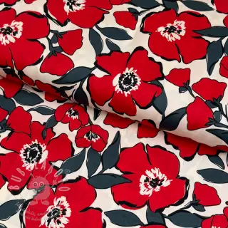 Bavlněná látka SATIN Flower Kala offwhite