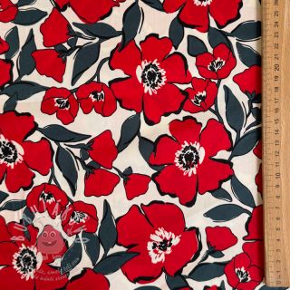 Bavlněná látka SATIN Flower Kala offwhite