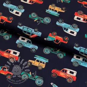 Bavlněná látka Cars navy digital print