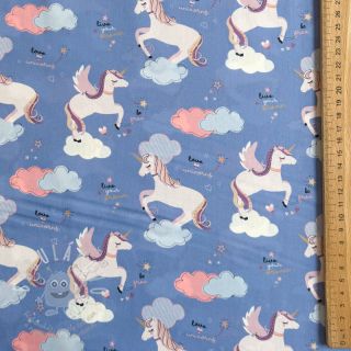 Bavlněná látka Unicorns love blue