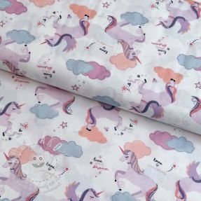 Bavlněná látka Unicorns love white