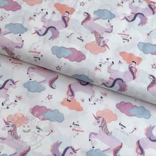 Bavlněná látka Unicorns love white