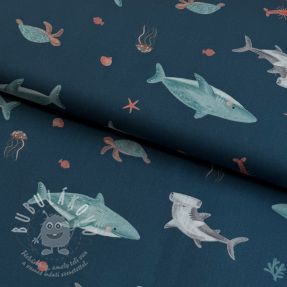 Bavlněná látka Sea life petrol digital print