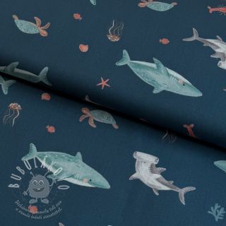 Bavlněná látka Sea life petrol digital print