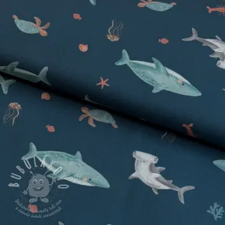 Bavlněná látka Sea life petrol digital print