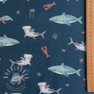 Bavlněná látka Sea life petrol digital print