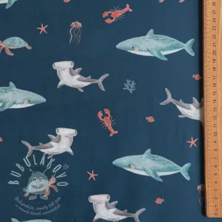 Bavlněná látka Sea life petrol digital print