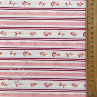 Bavlněná látka Fine flowers STRIPE pink