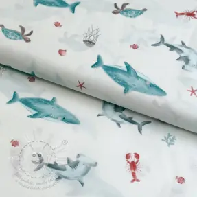 Bavlněná látka Sea life offwhite digital print