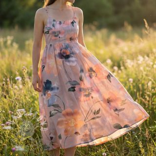 Bavlněná látka SATIN Penny flower peach digital print