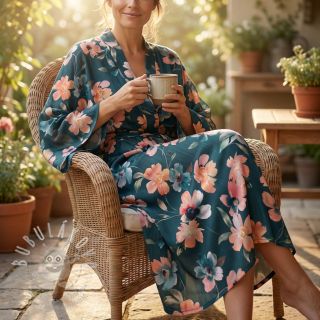 Bavlněná látka SATIN Penny flower petrol digital print