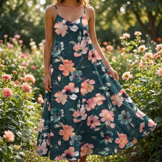 Bavlněná látka SATIN Penny flower petrol digital print