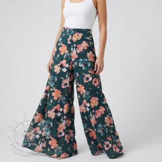 Bavlněná látka SATIN Penny flower petrol digital print