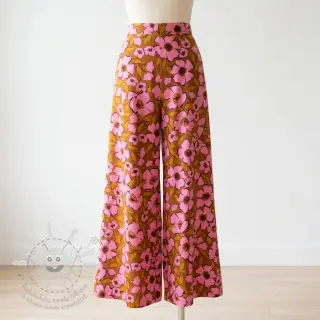 Bavlněná látka SATIN Flower Kala caramel