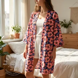 Bavlněná látka SATIN Flower Kala navy
