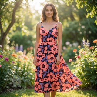 Bavlněná látka SATIN Flower Kala navy