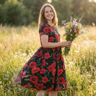 Bavlněná látka Poppy black digital print