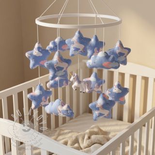 Bavlněná látka Unicorns love blue