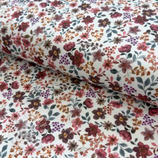 Úplet Flowers burgundy digital print ORGANIC