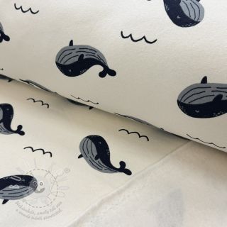 Teplákovina počesaná JOGGING Whales ecru