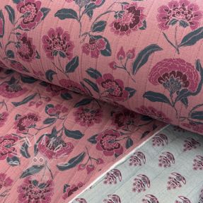 Dvojitá gázovina/mušelín STEPPED Flowers mauve