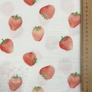 Dvojitá gázovina/mušelín Strawberries digital print