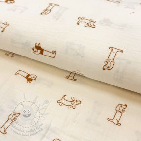 Dvojitá gázovina/mušelín EMBROIDERY Dogs ecru