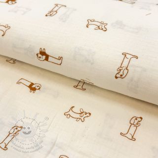 Dvojitá gázovina/mušelín EMBROIDERY Dogs ecru