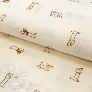 Dvojitá gázovina/mušelín EMBROIDERY Dogs ecru