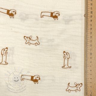 Dvojitá gázovina/mušelín EMBROIDERY Dogs ecru