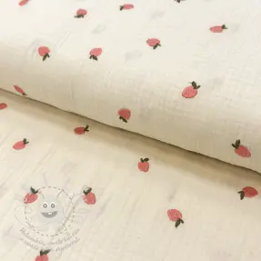 Dvojitá gázovina/mušelín EMBROIDERY Fruit peach SIMPLY NATURAL