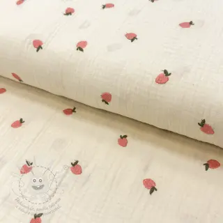 Dvojitá gázovina/mušelín EMBROIDERY Fruit peach SIMPLY NATURAL