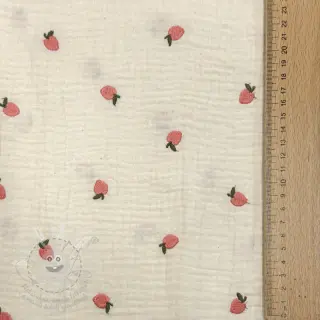 Dvojitá gázovina/mušelín EMBROIDERY Fruit peach SIMPLY NATURAL