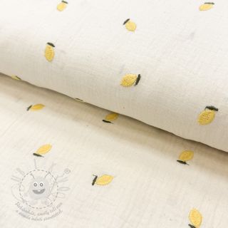 Dvojitá gázovina/mušelín EMBROIDERY Fruit natural yellow