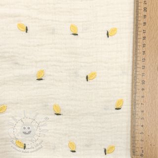 Dvojitá gázovina/mušelín EMBROIDERY Fruit natural yellow