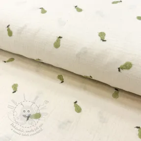 Dvojitá gázovina/mušelín EMBROIDERY Fruit green SIMPLY NATURALL