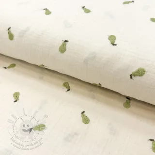Dvojitá gázovina/mušelín EMBROIDERY Fruit green SIMPLY NATURALL