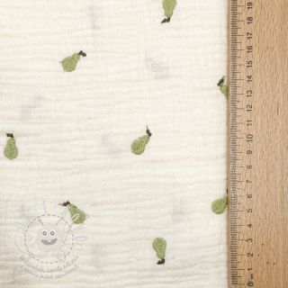 Dvojitá gázovina/mušelín EMBROIDERY Fruit green SIMPLY NATURALL