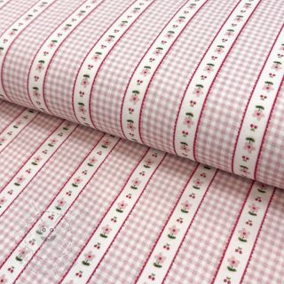 Dvojitá gázovina/mušelín Flowers check pink digital print