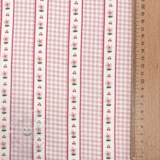 Dvojitá gázovina/mušelín Flowers check pink digital print