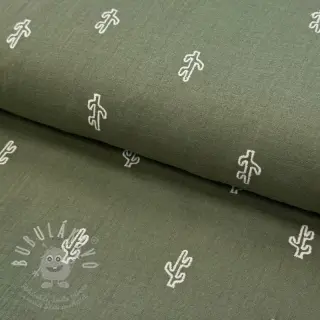 Dvojitá gázovina/mušelín EMBROIDERY Cactus green